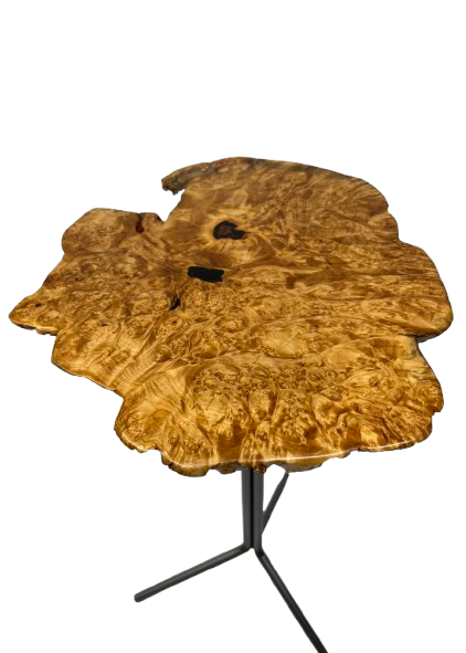 Plant Stand- Maple Burl Slab- End Table- Small Table- Drink Stand- Side Table- Foyer Table- Handmade Table- Gold- Brown- Unique Furniture