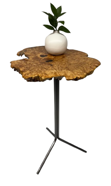 Plant Stand- Maple Burl Slab- End Table- Small Table- Drink Stand- Side Table- Foyer Table- Handmade Table- Gold- Brown- Unique Furniture