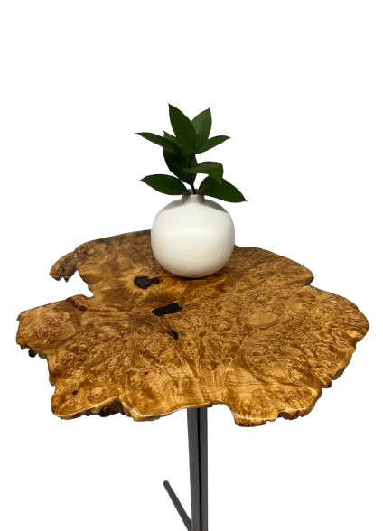 Plant Stand- Maple Burl Slab- End Table- Small Table- Drink Stand- Side Table- Foyer Table- Handmade Table- Gold- Brown- Unique Furniture