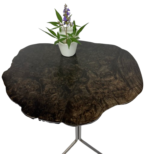 Black Side Table- Maple Burl- Small End Table- Plant Stand- Tree Slice- Natural Wood- Industrial- Mid Century- Gray- Ebonized- Gold- Home