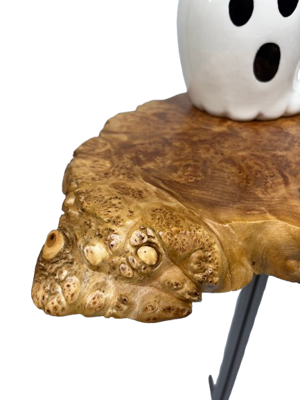 Unique Side Table- Small End Table- Plant Stand- Tree Slice- Maple Burl- Natural Wood- Industrial- Mid Century-Tripod- Live Edge Table