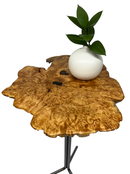 Plant Stand- Maple Burl Slab- End Table- Small Table- Drink Stand- Side Table- Foyer Table- Handmade Table- Gold- Brown- Unique Furniture
