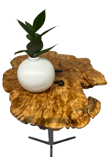 Plant Stand- Maple Burl Slab- End Table- Small Table- Drink Stand- Side Table- Foyer Table- Handmade Table- Gold- Brown- Unique Furniture