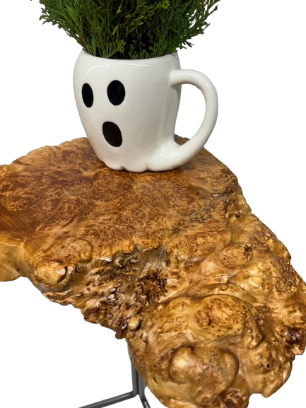 Unique Side Table- Small End Table- Plant Stand- Tree Slice- Maple Burl- Natural Wood- Industrial- Mid Century-Tripod- Live Edge Table