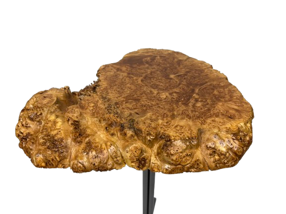 Unique Side Table- Small End Table- Plant Stand- Tree Slice- Maple Burl- Natural Wood- Industrial- Mid Century-Tripod- Live Edge Table