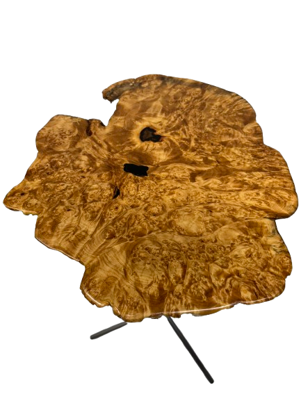 Plant Stand- Maple Burl Slab- End Table- Small Table- Drink Stand- Side Table- Foyer Table- Handmade Table- Gold- Brown- Unique Furniture