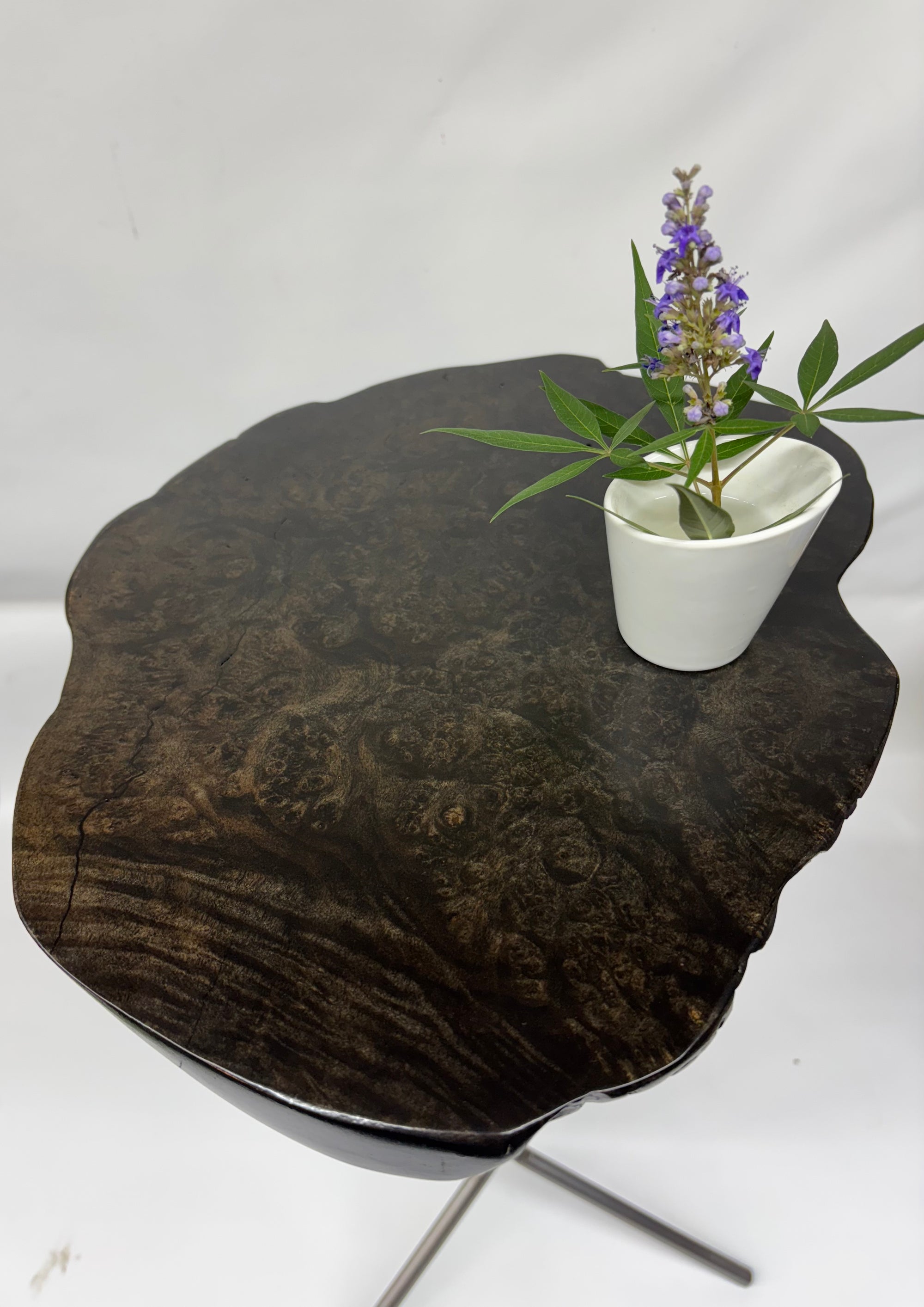 Black Side Table- Maple Burl- Small End Table- Plant Stand- Tree Slice- Natural Wood- Industrial- Mid Century- Gray- Ebonized- Gold- Home