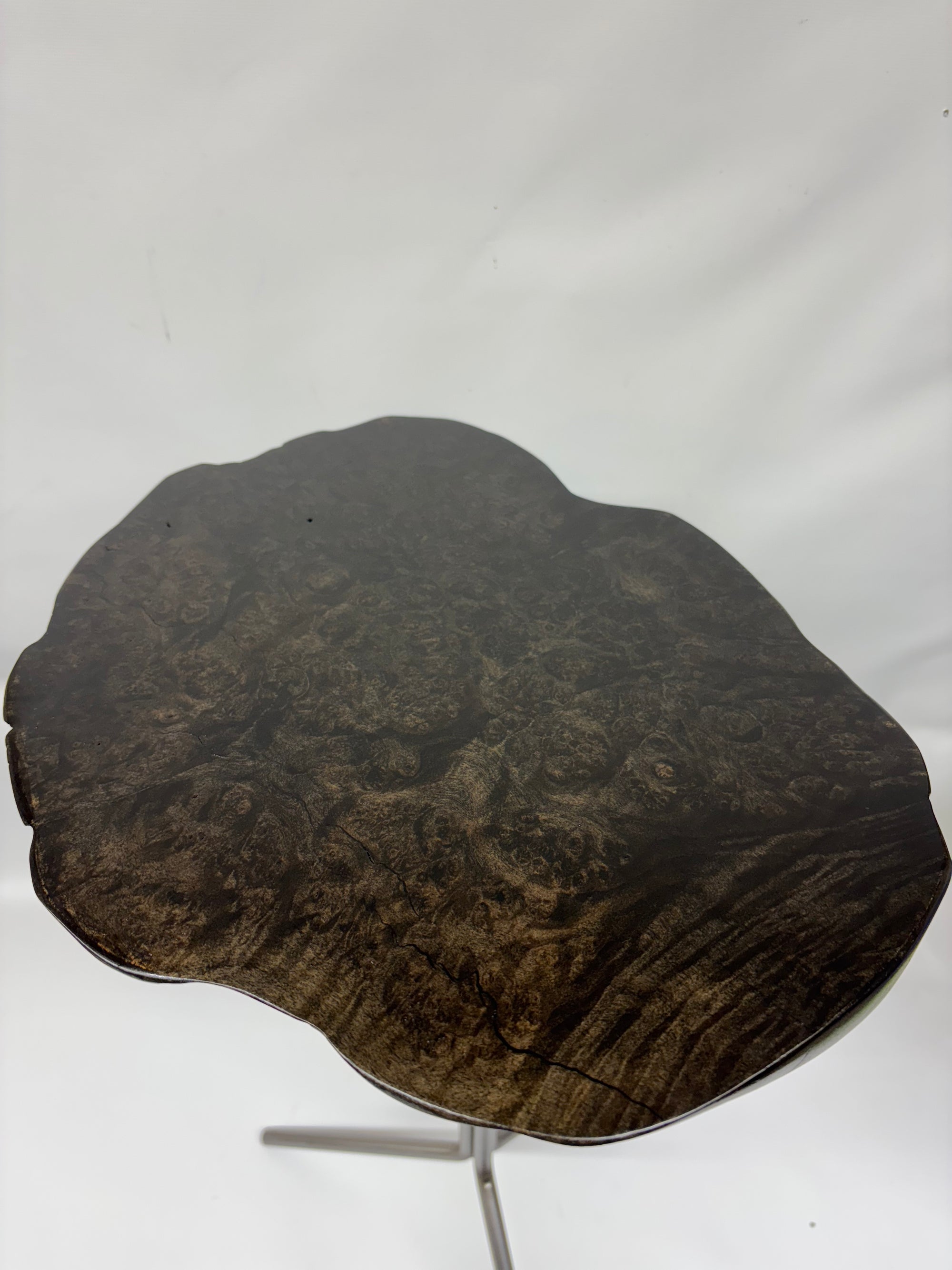 Black Side Table- Maple Burl- Small End Table- Plant Stand- Tree Slice- Natural Wood- Industrial- Mid Century- Gray- Ebonized- Gold- Home