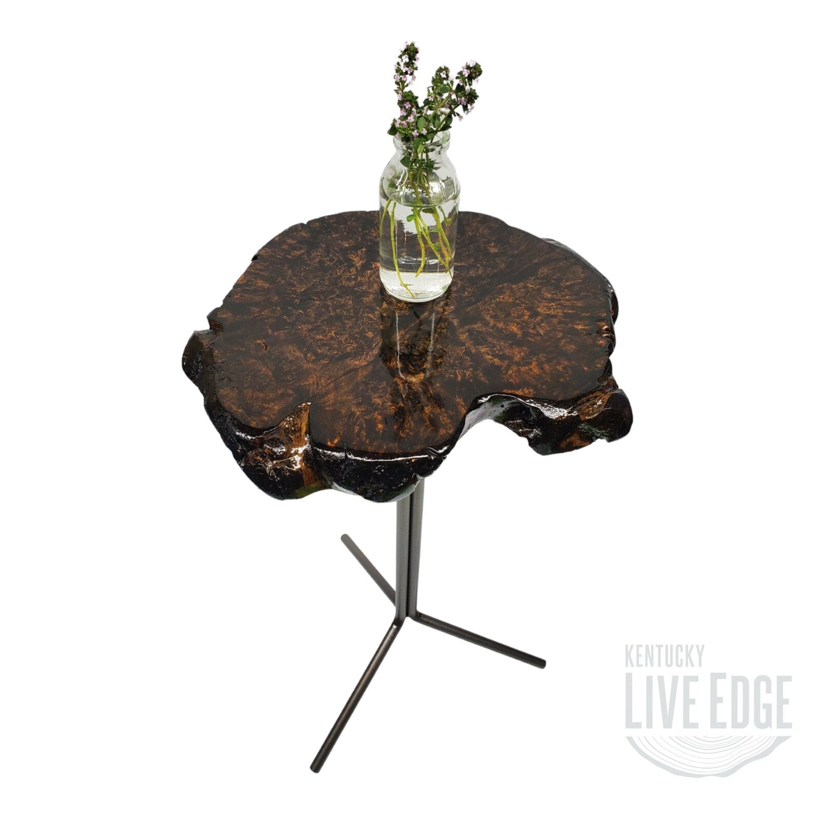 Cool Side Table- Maple Burl- Small End Table- Plant Stand- Tree Slice- Natural Wood- Industrial- Live Edge Table- Dark Wood Table- Espresso