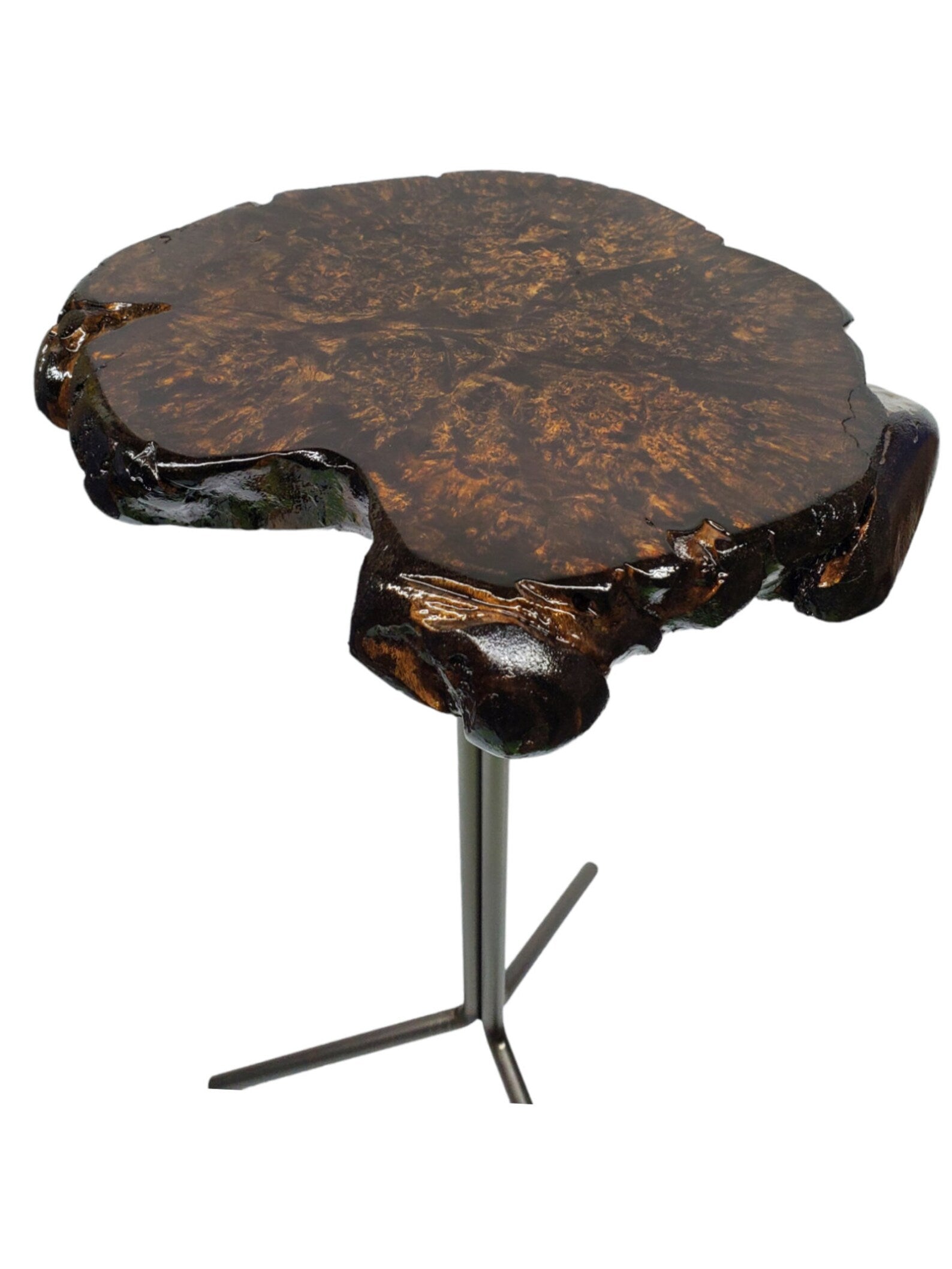Cool Side Table- Maple Burl- Small End Table- Plant Stand- Tree Slice- Natural Wood- Industrial- Live Edge Table- Dark Wood Table- Espresso