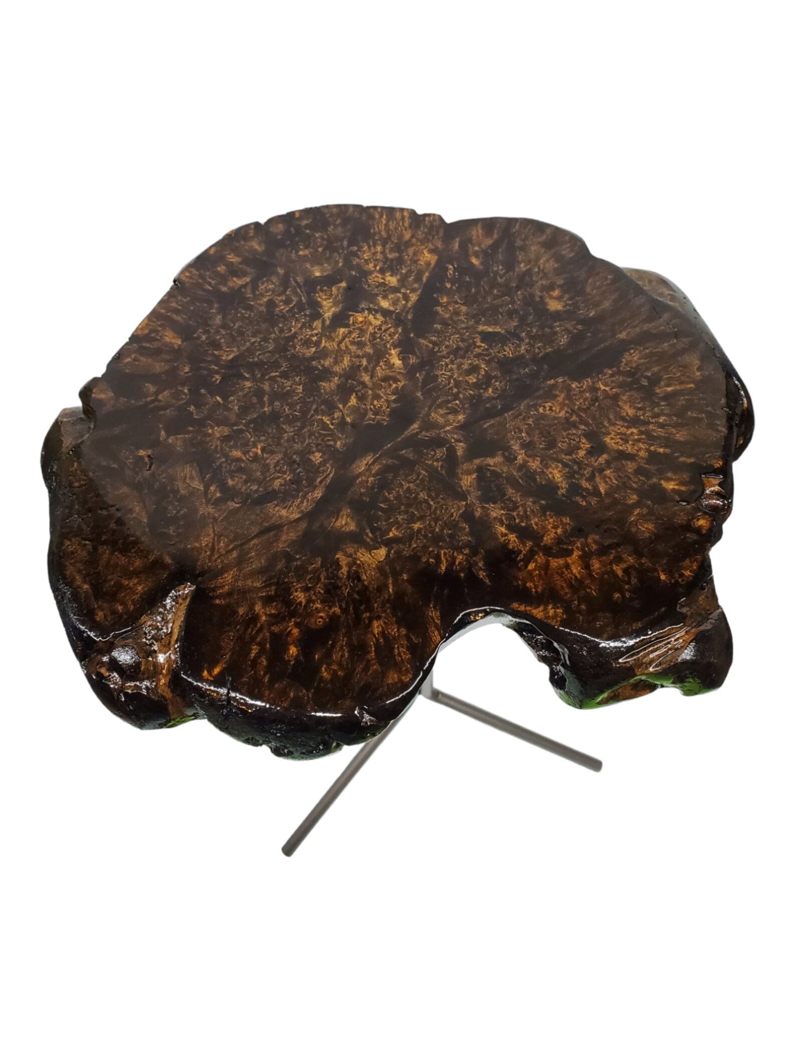 Cool Side Table- Maple Burl- Small End Table- Plant Stand- Tree Slice- Natural Wood- Industrial- Live Edge Table- Dark Wood Table- Espresso