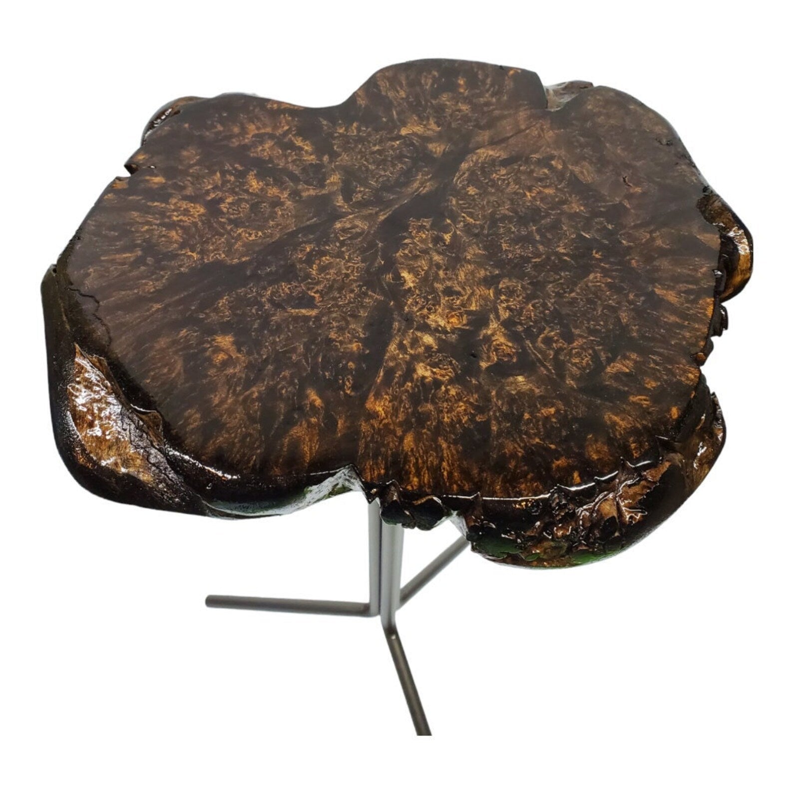 Cool Side Table- Maple Burl- Small End Table- Plant Stand- Tree Slice- Natural Wood- Industrial- Live Edge Table- Dark Wood Table- Espresso