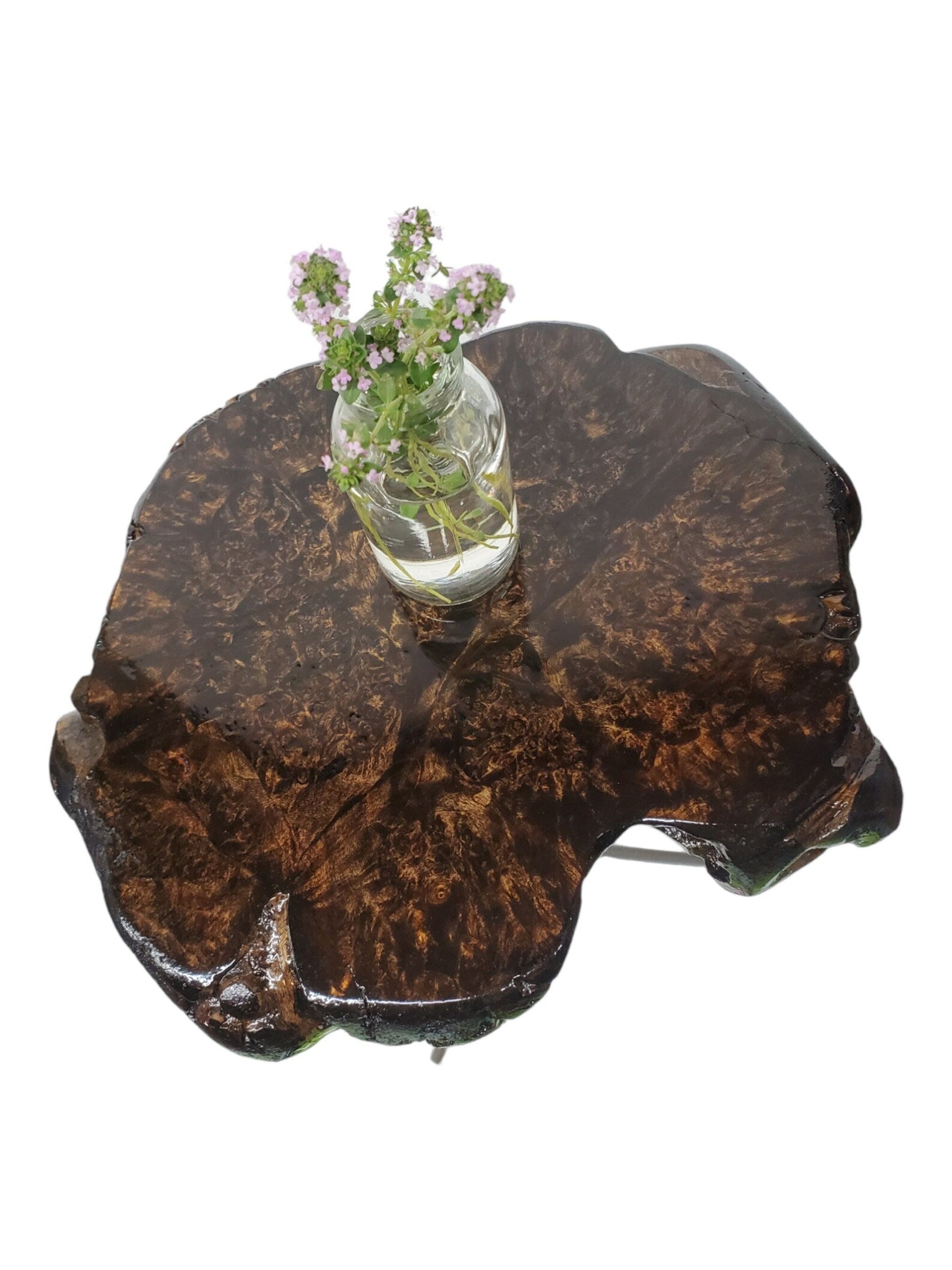 Cool Side Table- Maple Burl- Small End Table- Plant Stand- Tree Slice- Natural Wood- Industrial- Live Edge Table- Dark Wood Table- Espresso