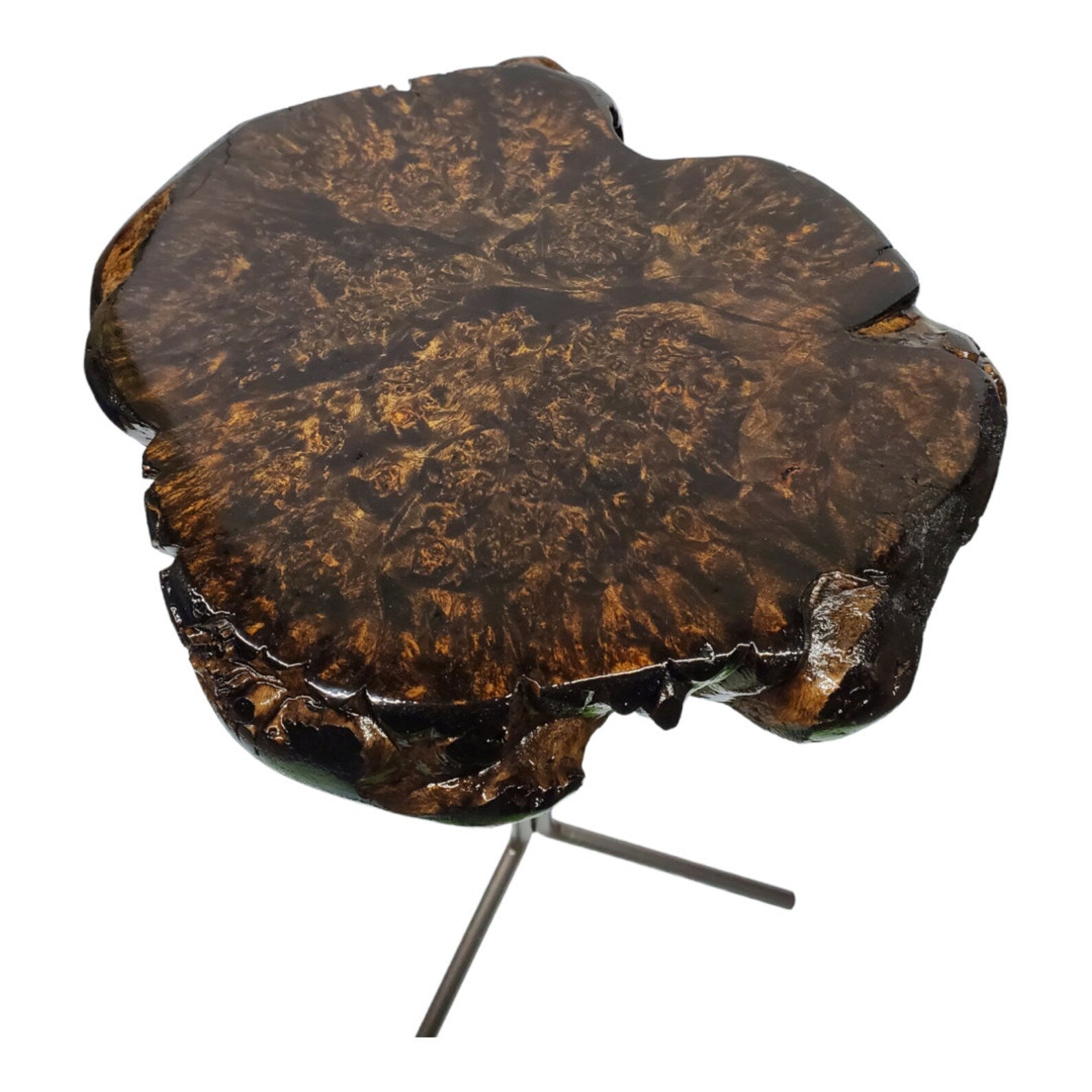 Cool Side Table- Maple Burl- Small End Table- Plant Stand- Tree Slice- Natural Wood- Industrial- Live Edge Table- Dark Wood Table- Espresso