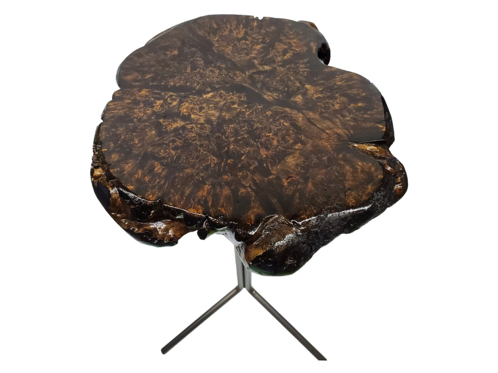 Cool Side Table- Maple Burl- Small End Table- Plant Stand- Tree Slice- Natural Wood- Industrial- Live Edge Table- Dark Wood Table- Espresso