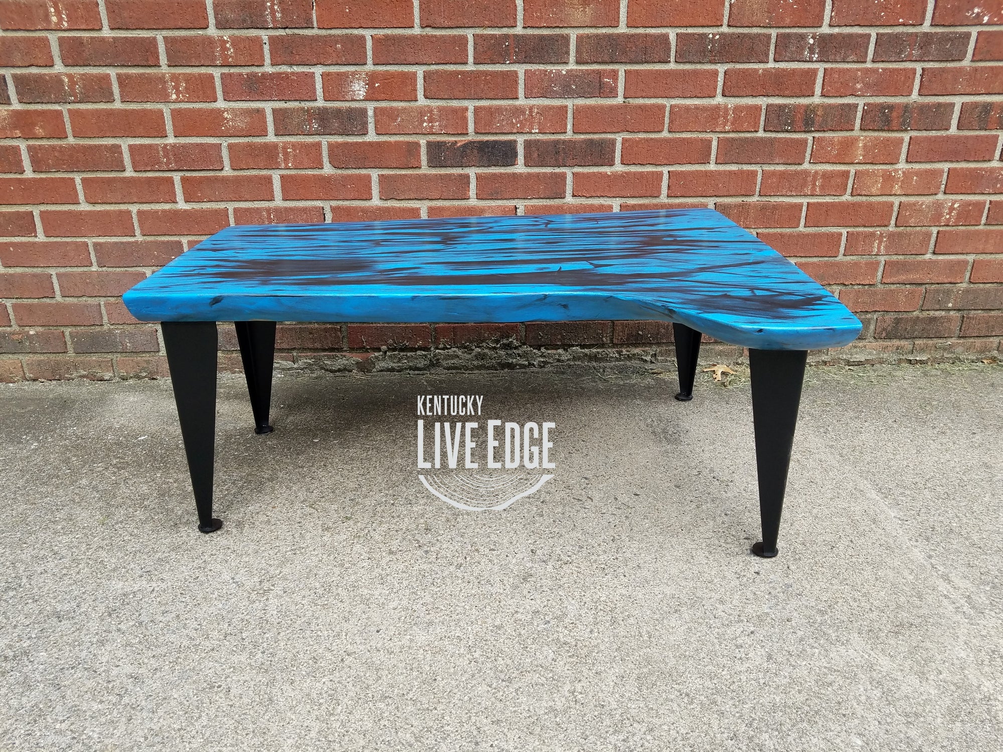 Royal Blue Coffee Table- Live Edge Coffee Table- Walnut- Modern- Contemporary- Furniture- Handpainted- Graffiti- Abstract- Industrial- Cool