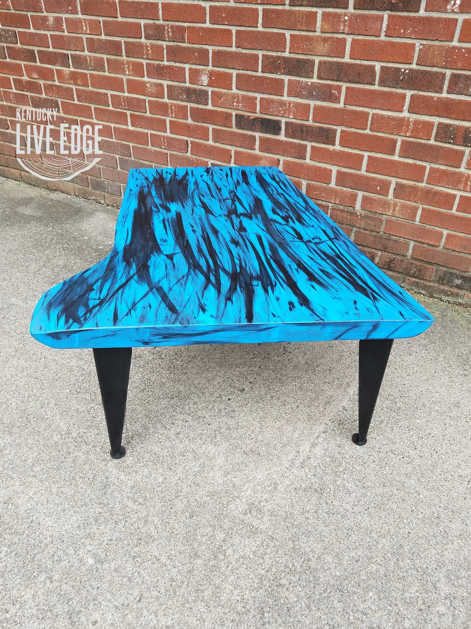 Royal Blue Coffee Table- Live Edge Coffee Table- Walnut- Modern- Contemporary- Furniture- Handpainted- Graffiti- Abstract- Industrial- Cool