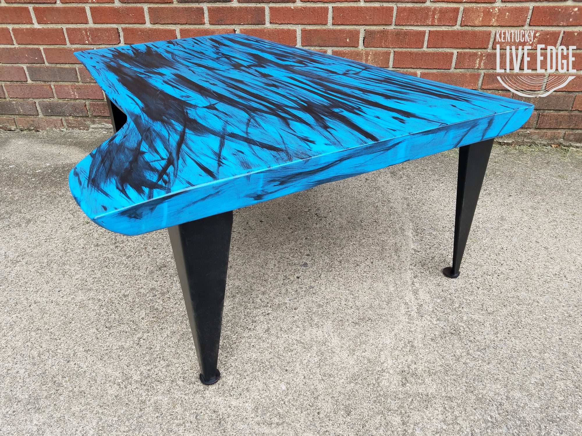 Royal Blue Coffee Table- Live Edge Coffee Table- Walnut- Modern- Contemporary- Furniture- Handpainted- Graffiti- Abstract- Industrial- Cool