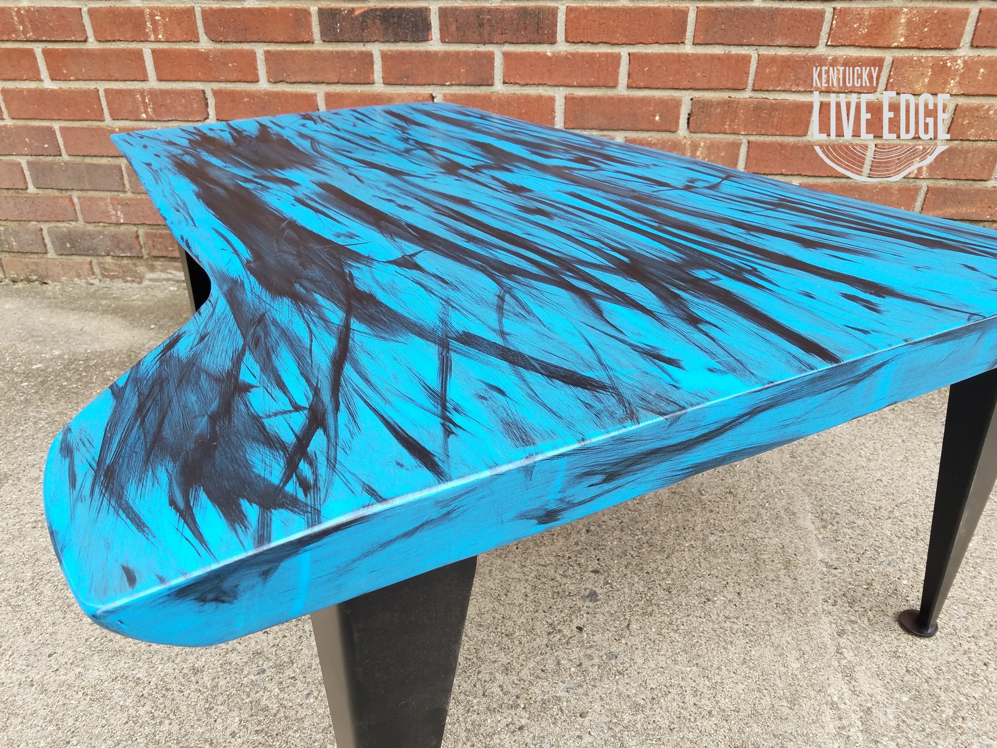 Royal Blue Coffee Table- Live Edge Coffee Table- Walnut- Modern- Contemporary- Furniture- Handpainted- Graffiti- Abstract- Industrial- Cool