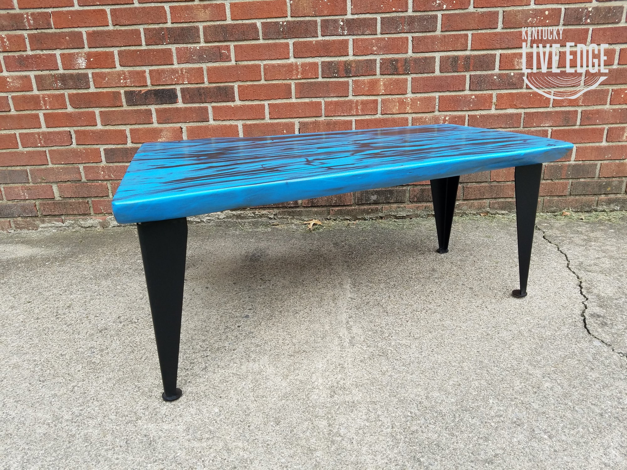 Royal Blue Coffee Table- Live Edge Coffee Table- Walnut- Modern- Contemporary- Furniture- Handpainted- Graffiti- Abstract- Industrial- Cool