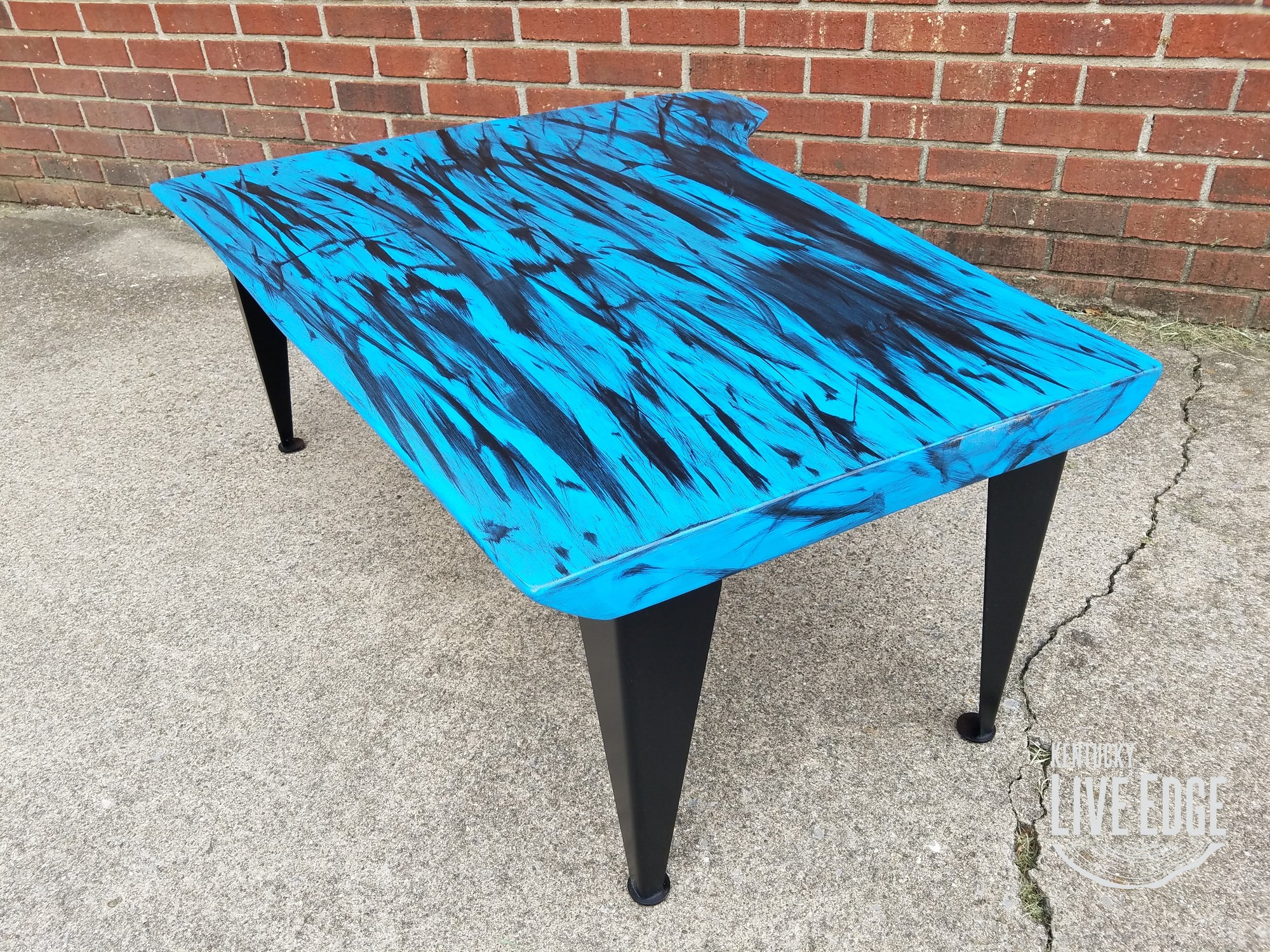 Royal Blue Coffee Table- Live Edge Coffee Table- Walnut- Modern- Contemporary- Furniture- Handpainted- Graffiti- Abstract- Industrial- Cool