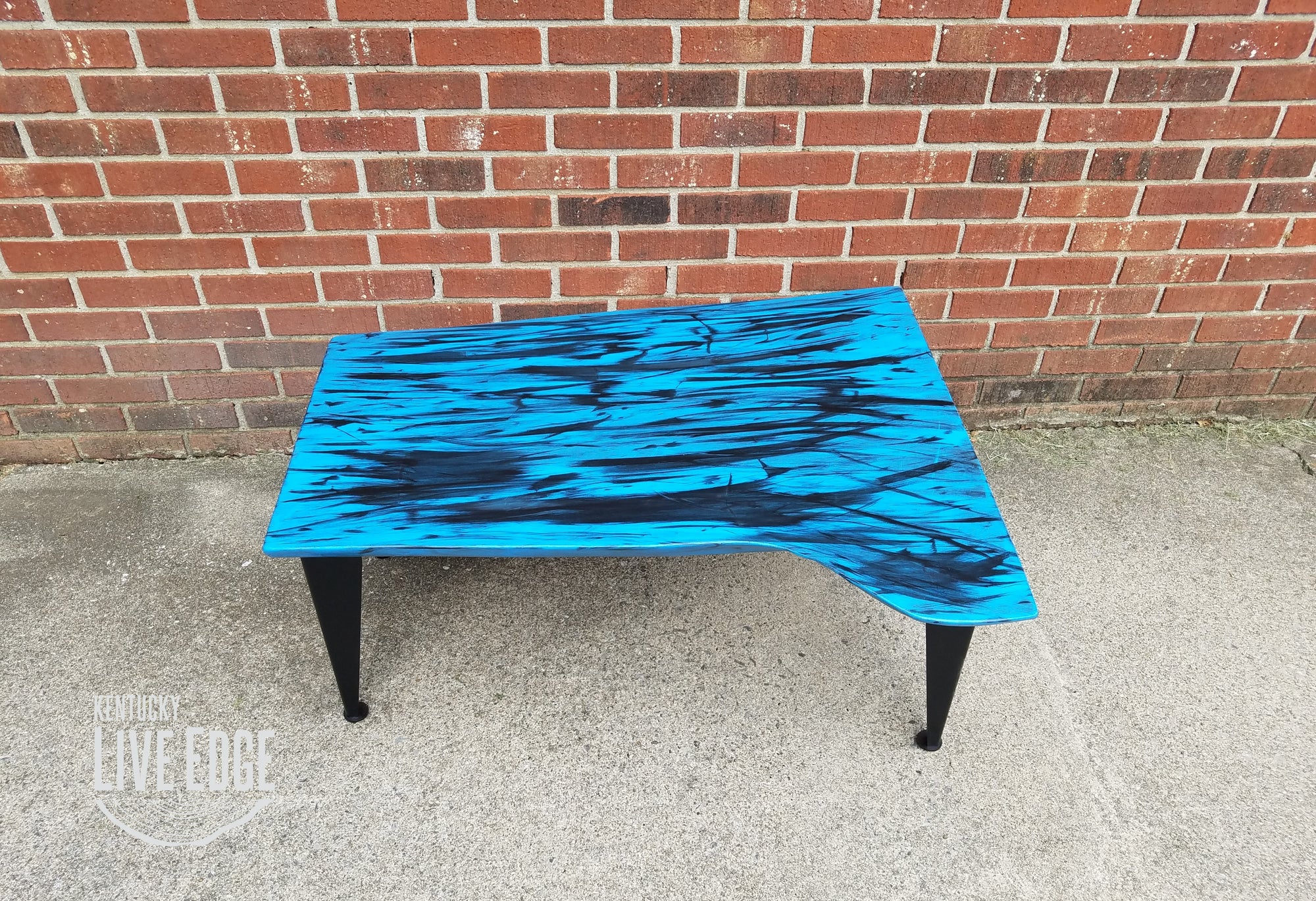 Royal Blue Coffee Table- Live Edge Coffee Table- Walnut- Modern- Contemporary- Furniture- Handpainted- Graffiti- Abstract- Industrial- Cool