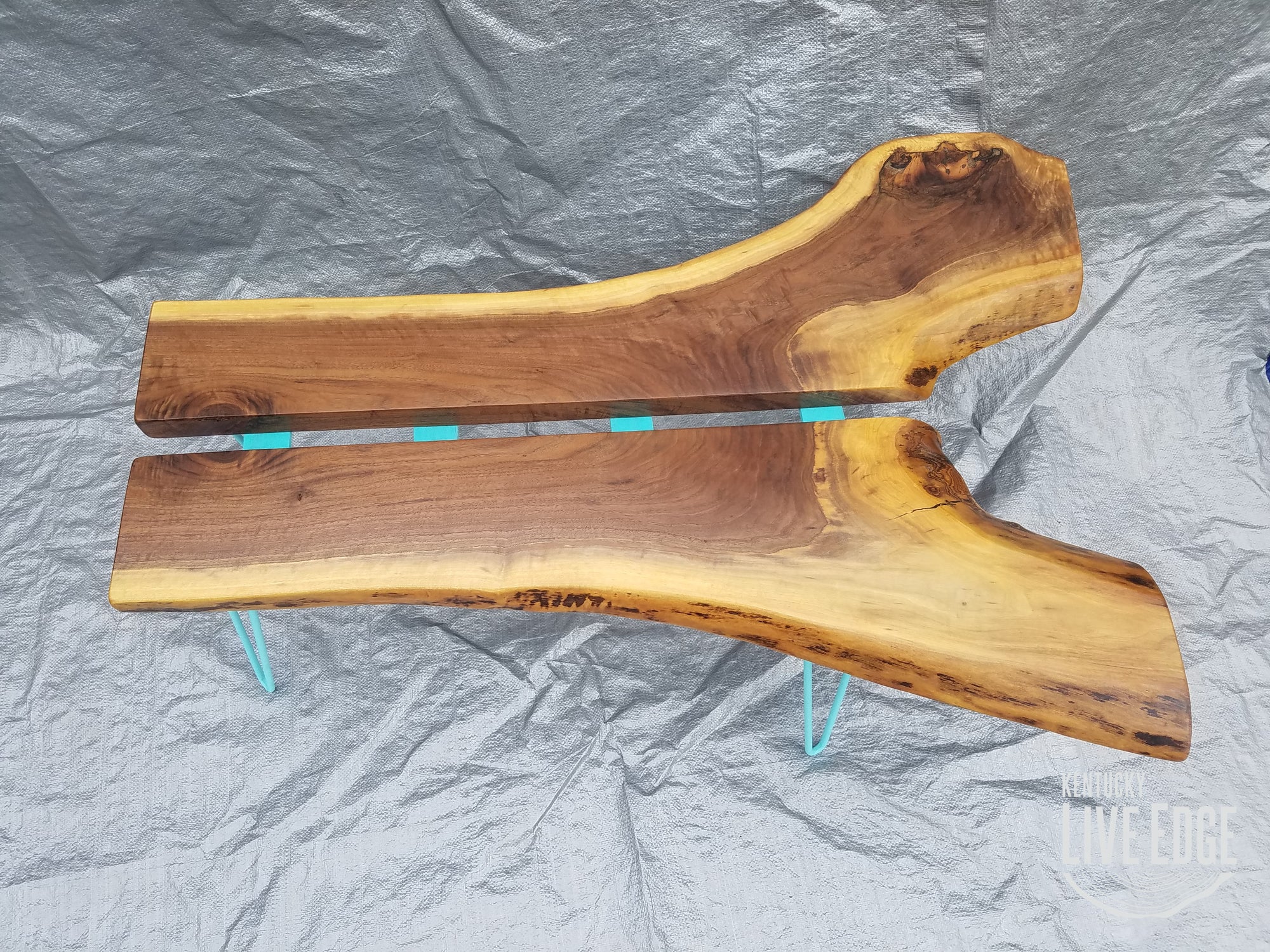 Teal Coffee Table- Live Edge- Turquoise- Mid Century- Organic- Modern- Rustic- Reclaimed- Furniture- Handmade- Living Room- Unique- Large