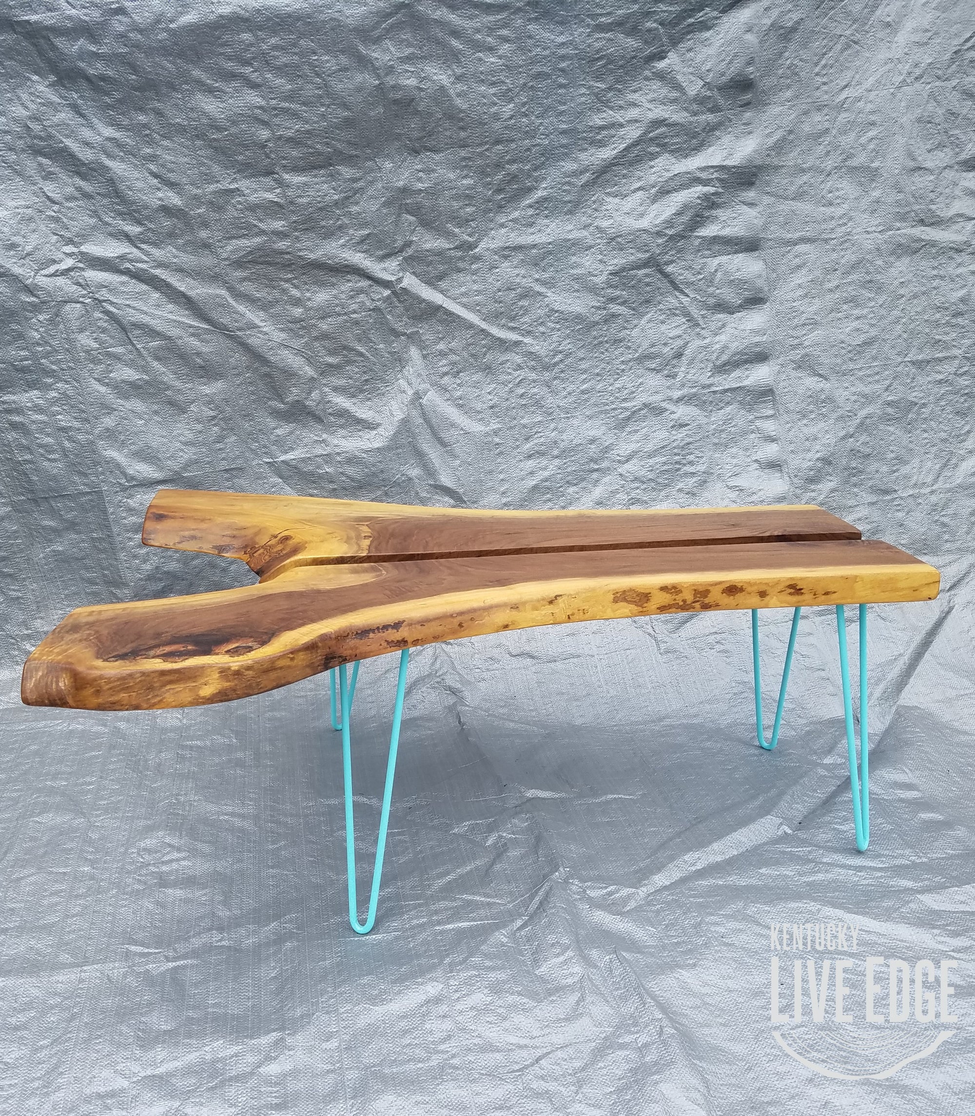 Teal Coffee Table- Live Edge- Turquoise- Mid Century- Organic- Modern- Rustic- Reclaimed- Furniture- Handmade- Living Room- Unique- Large