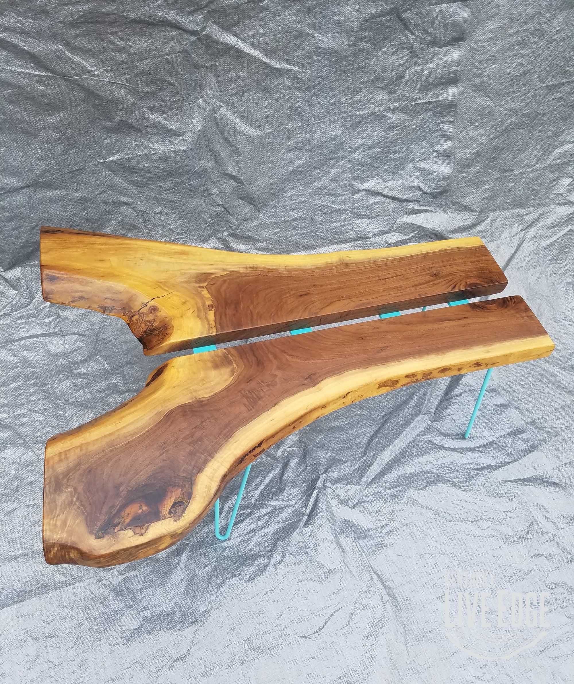 Teal Coffee Table- Live Edge- Turquoise- Mid Century- Organic- Modern- Rustic- Reclaimed- Furniture- Handmade- Living Room- Unique- Large