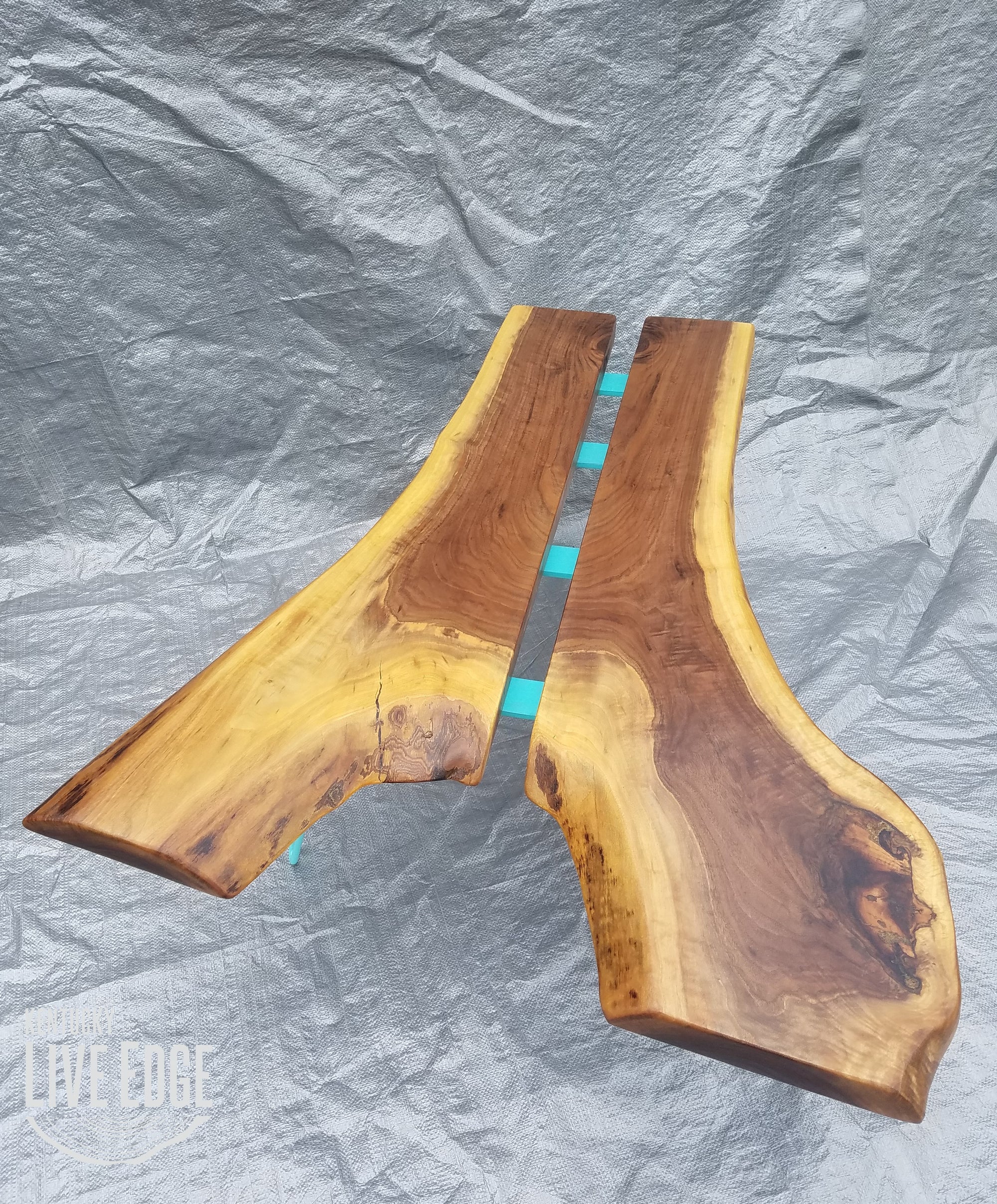 Teal Coffee Table- Live Edge- Turquoise- Mid Century- Organic- Modern- Rustic- Reclaimed- Furniture- Handmade- Living Room- Unique- Large