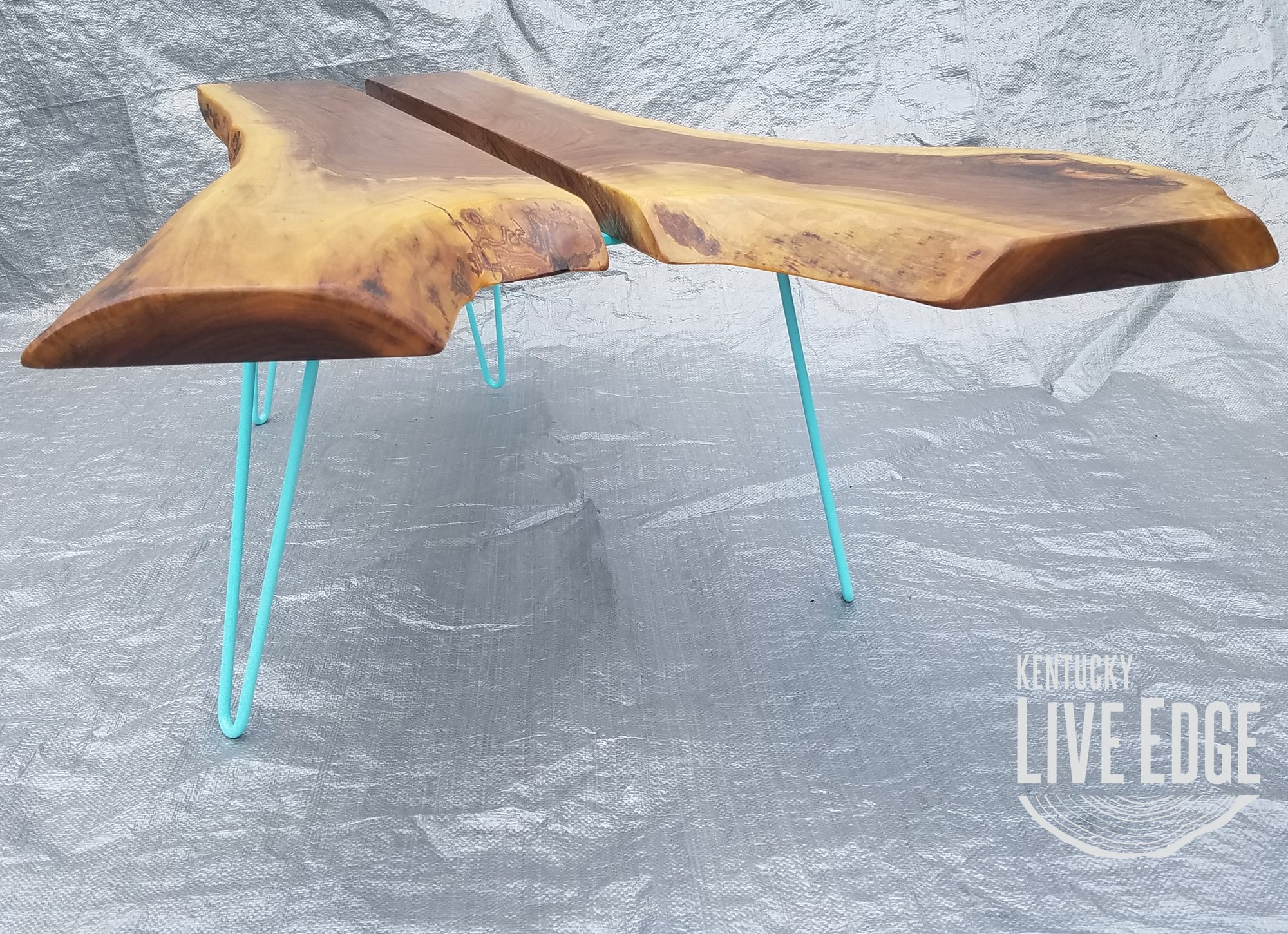 Teal Coffee Table- Live Edge- Turquoise- Mid Century- Organic- Modern- Rustic- Reclaimed- Furniture- Handmade- Living Room- Unique- Large