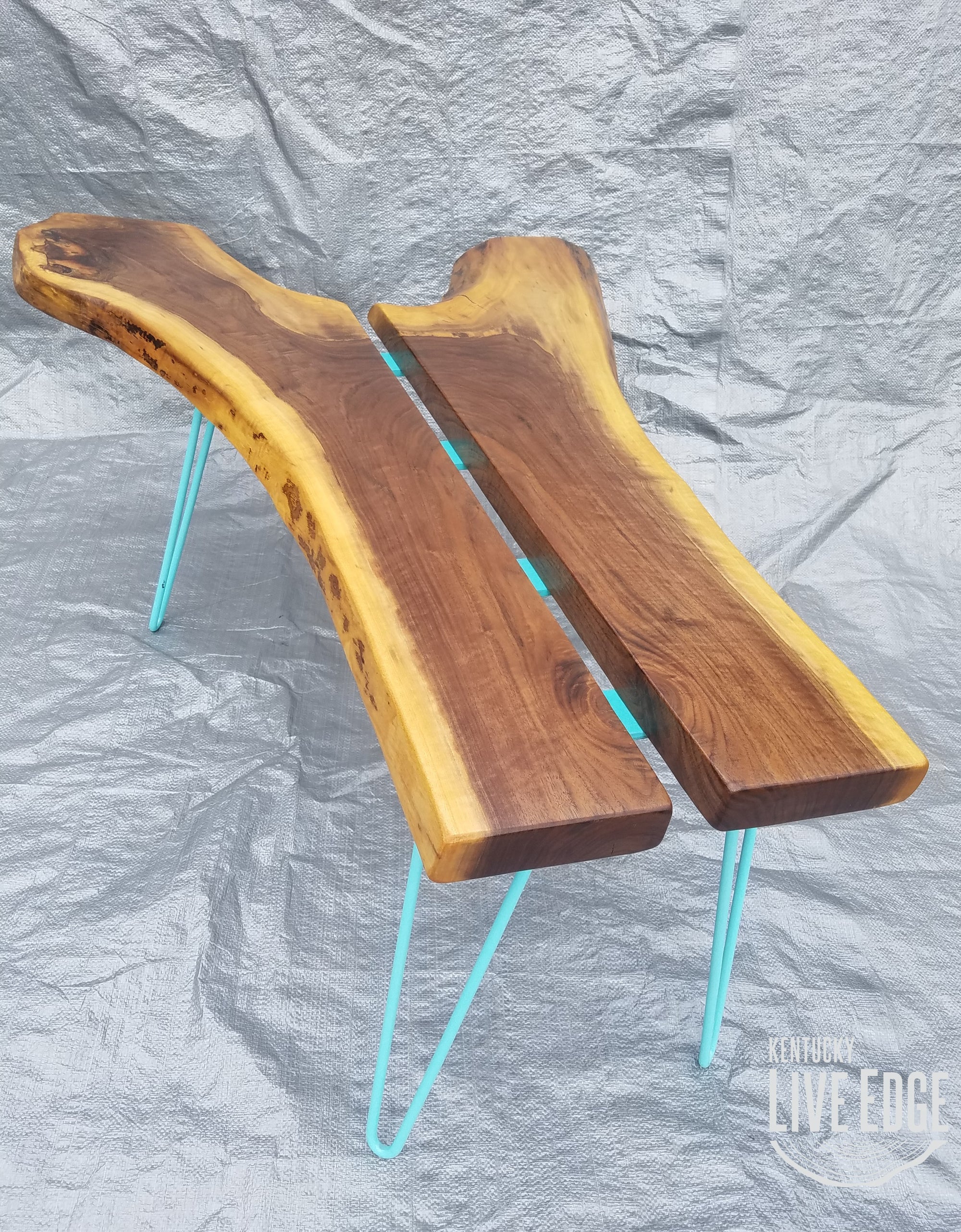 Teal Coffee Table- Live Edge- Turquoise- Mid Century- Organic- Modern- Rustic- Reclaimed- Furniture- Handmade- Living Room- Unique- Large