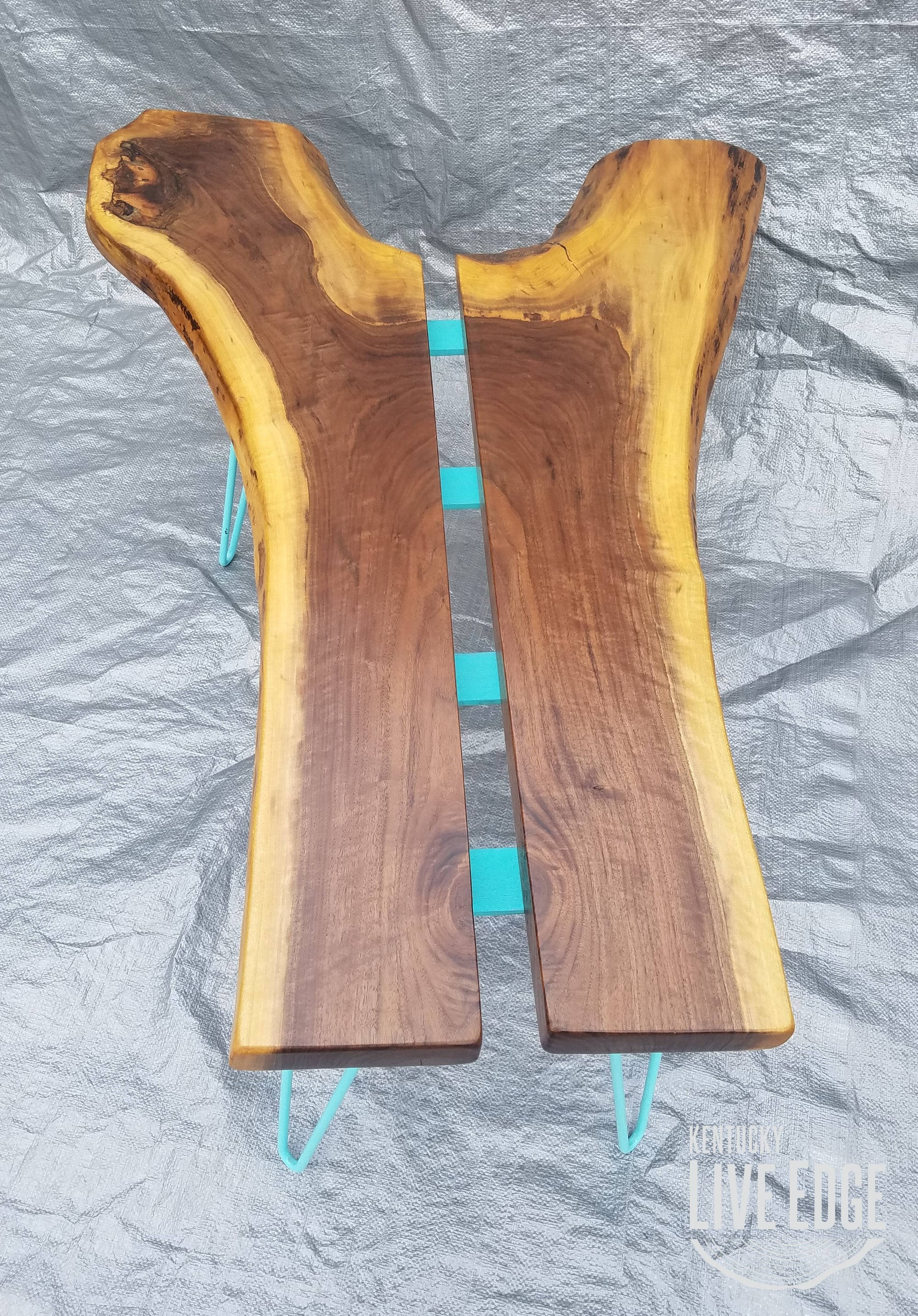 Teal Coffee Table- Live Edge- Turquoise- Mid Century- Organic- Modern- Rustic- Reclaimed- Furniture- Handmade- Living Room- Unique- Large