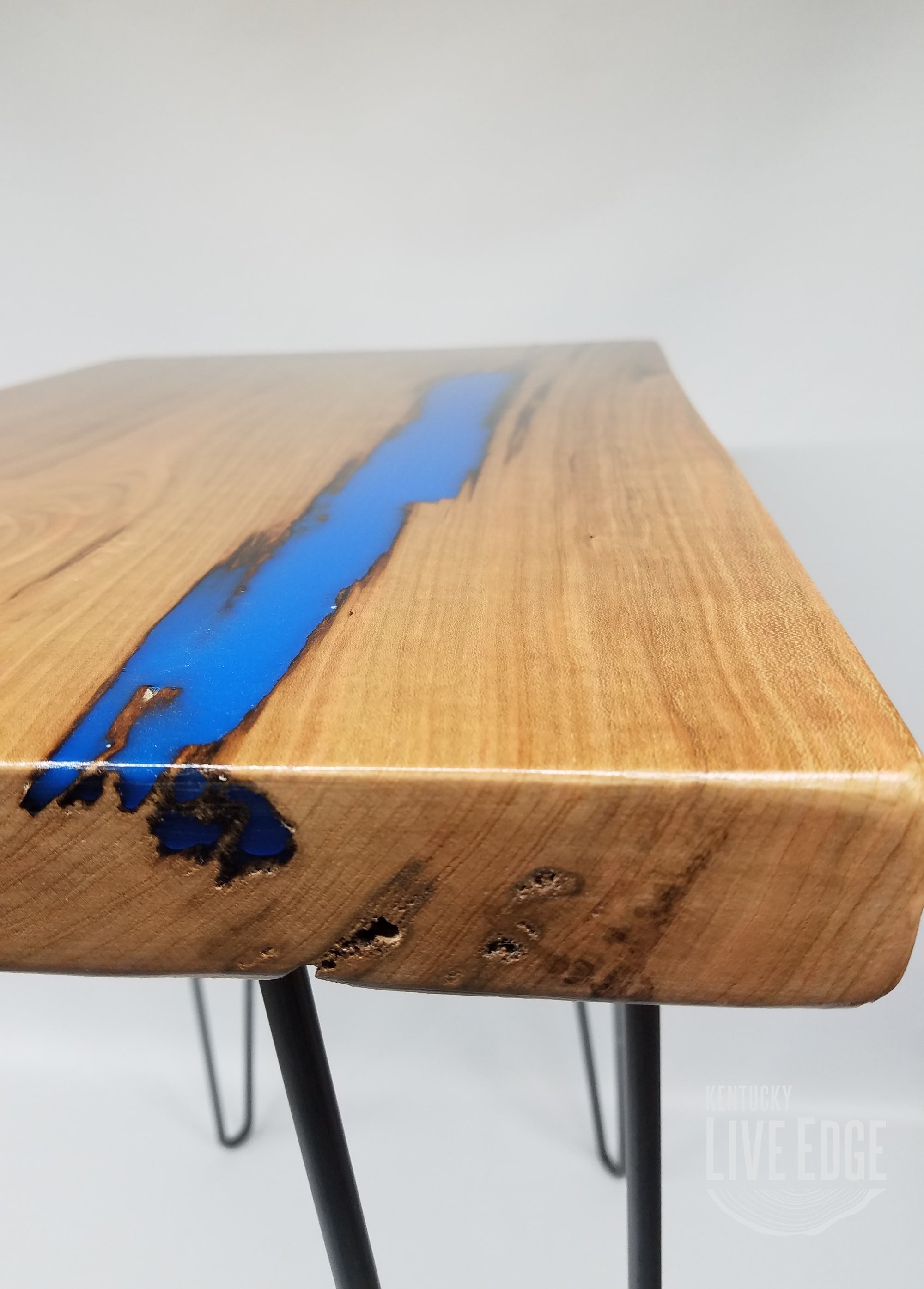 River Table- Side Table- End Table- Reclaimed Wood- Cherry Slab- Blue- Unique Table- Zero VOC Finish- Urban Salvaged Wood- Handmade- Unique