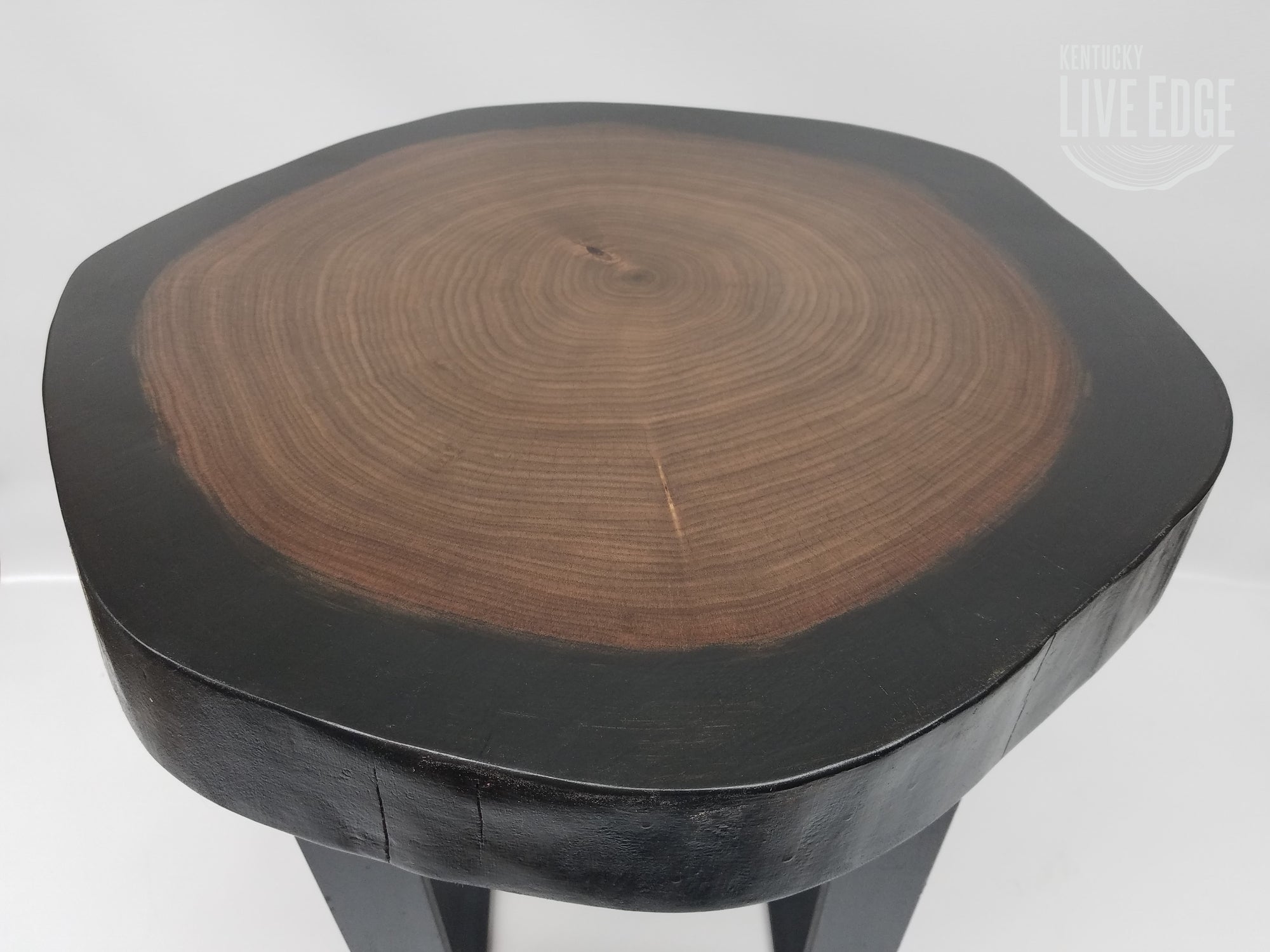 Round Coffee Table- Side Table- Live Edge- Cookie- Black and Brown- Solid Wood Table- Minimalist- Handmade- Wood and Steel- Modern Table