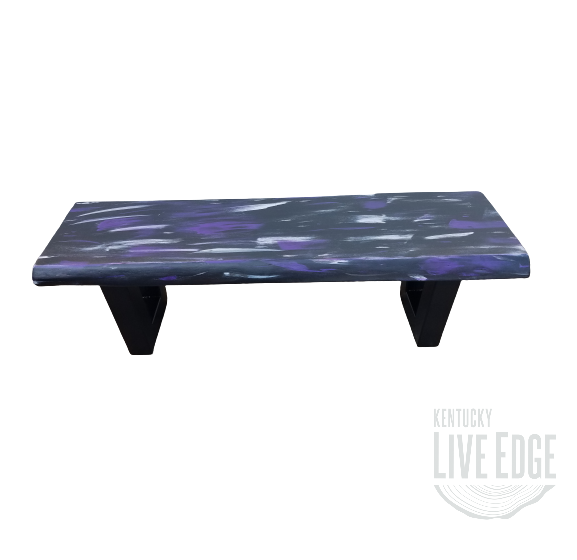 Purple Coffee Table- Live Edge Coffee Table- Graffiti- Bench- Modern Coffee Table- Contemporary- Steel- Purple Rain- Prince- Mahogany- Cool