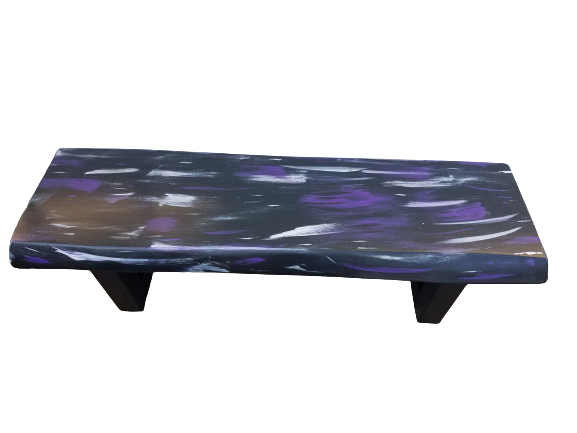 Purple Coffee Table- Live Edge Coffee Table- Graffiti- Bench- Modern Coffee Table- Contemporary- Steel- Purple Rain- Prince- Mahogany- Cool