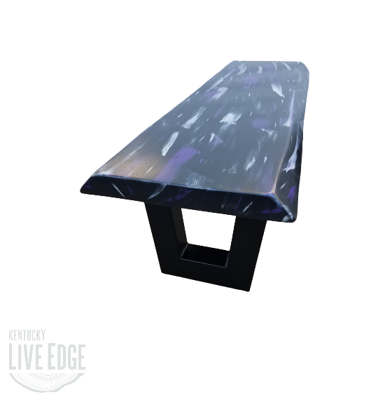 Purple Coffee Table- Live Edge Coffee Table- Graffiti- Bench- Modern Coffee Table- Contemporary- Steel- Purple Rain- Prince- Mahogany- Cool