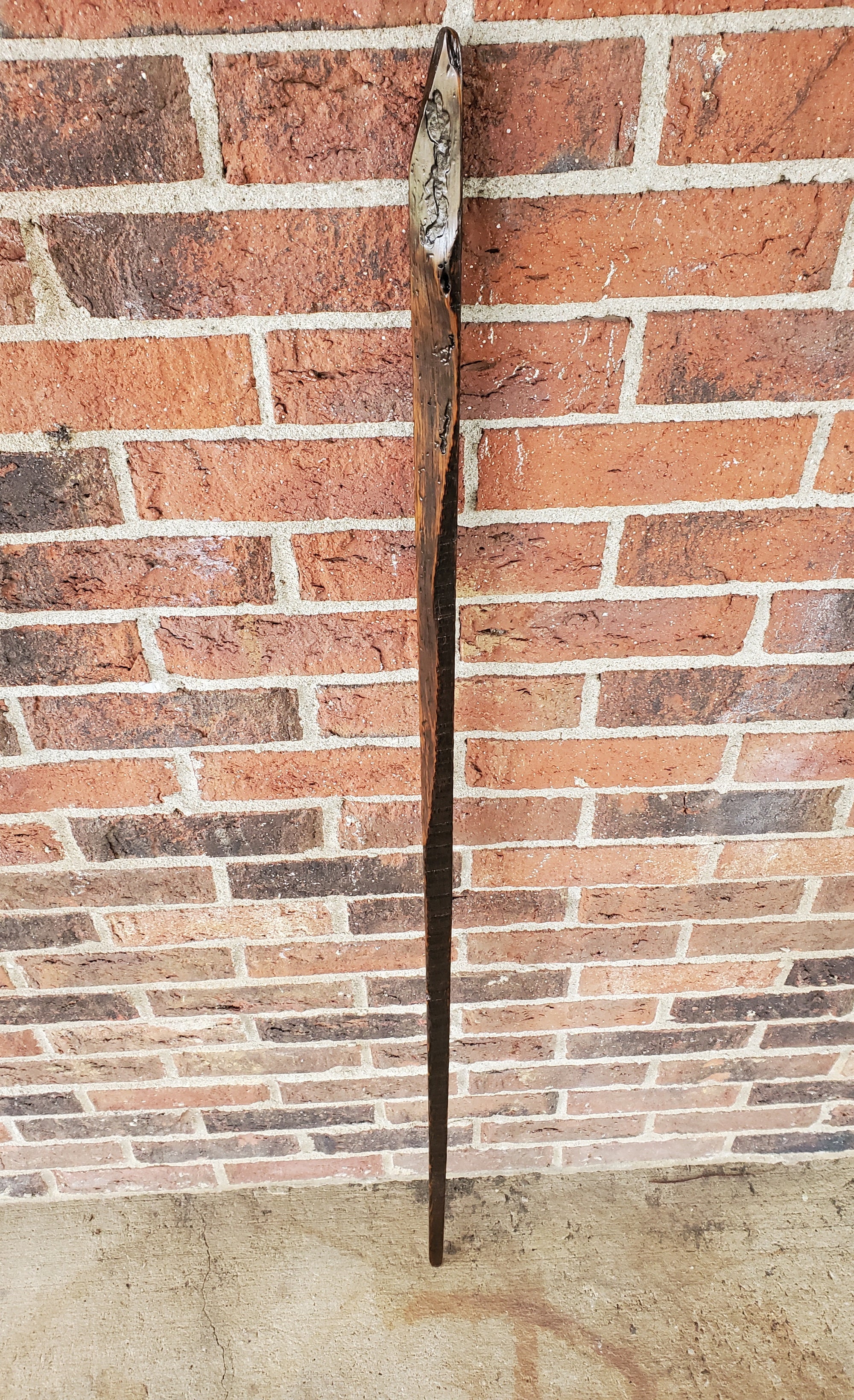 Walking Stick- Made from Reclaimed 100 Year Old Kentucky Tobacco Stick- Hiking Stick- Dark Brown- Outdoors- Unusual Shape- Outdoors- 'Scar'