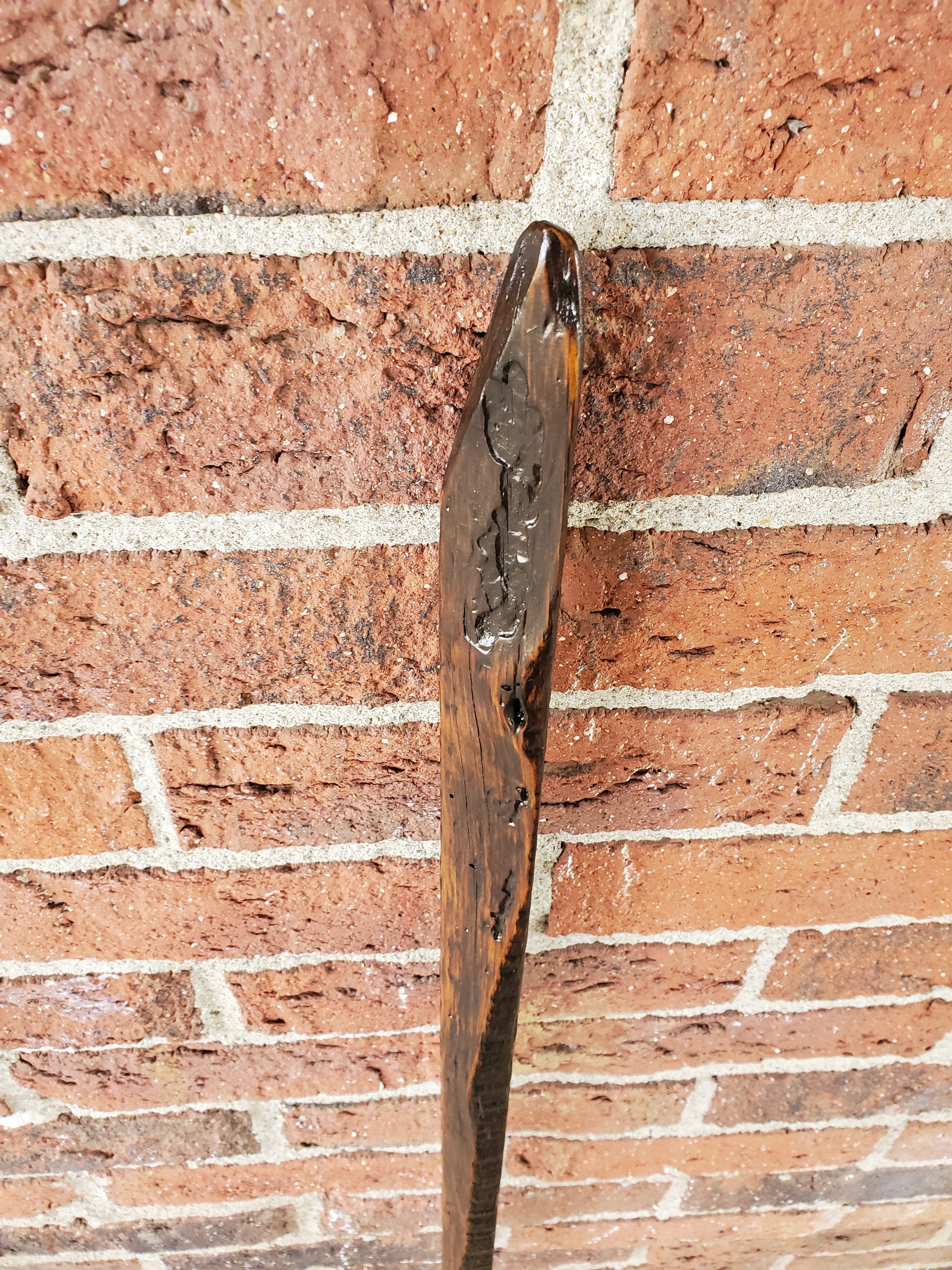 Walking Stick- Made from Reclaimed 100 Year Old Kentucky Tobacco Stick- Hiking Stick- Dark Brown- Outdoors- Unusual Shape- Outdoors- 'Scar'