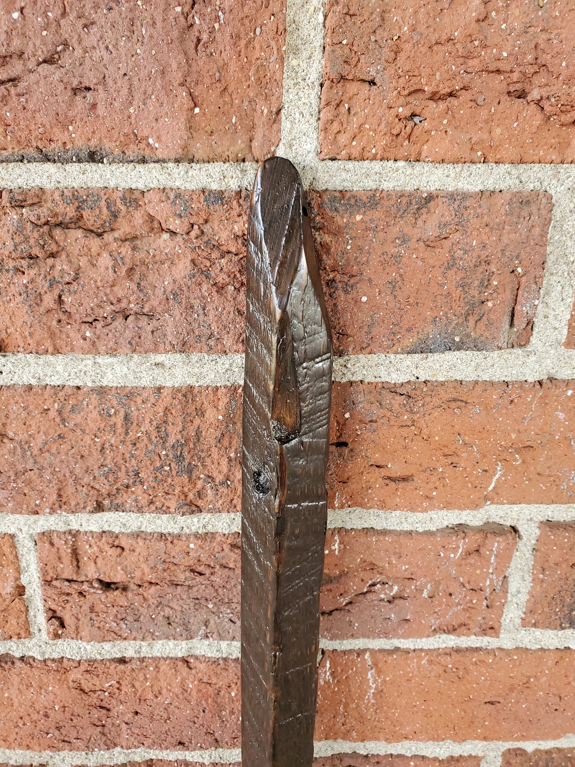 Walking Stick- Made from Reclaimed 100 Year Old Kentucky Tobacco Stick- Hiking Stick- Dark Brown- Outdoors- Unusual Shape- Outdoors- 'Scar'