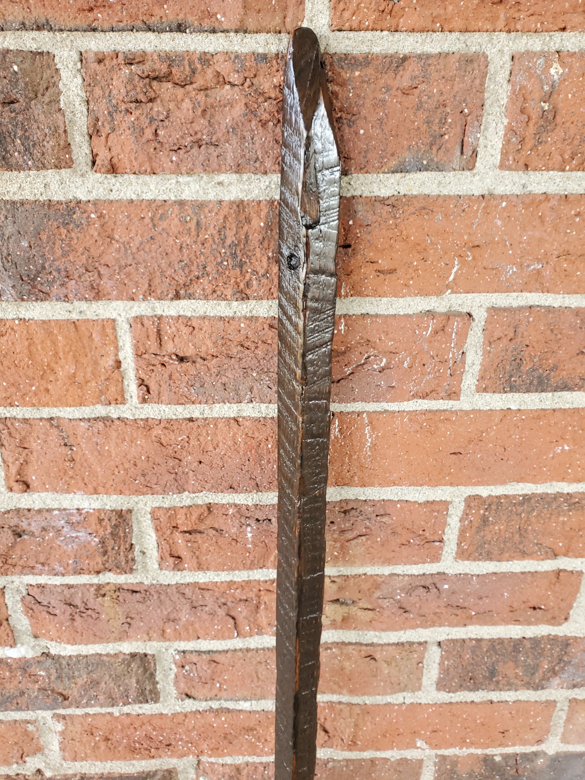 Walking Stick- Made from Reclaimed 100 Year Old Kentucky Tobacco Stick- Hiking Stick- Dark Brown- Outdoors- Unusual Shape- Outdoors- 'Scar'