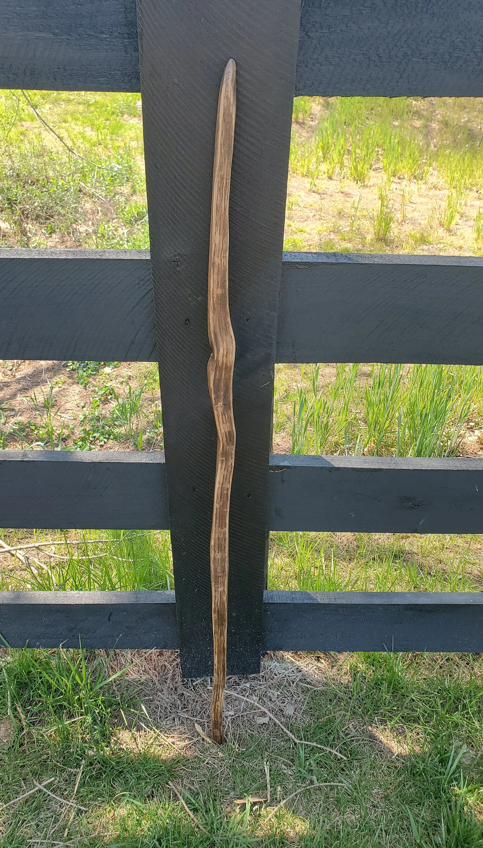 Walking Stick- Made from Reclaimed 100 Year Old Kentucky Tobacco Stick- Hiking Stick- Curvy- Twisted- Outdoors- White Oak- Shorter- Trekking