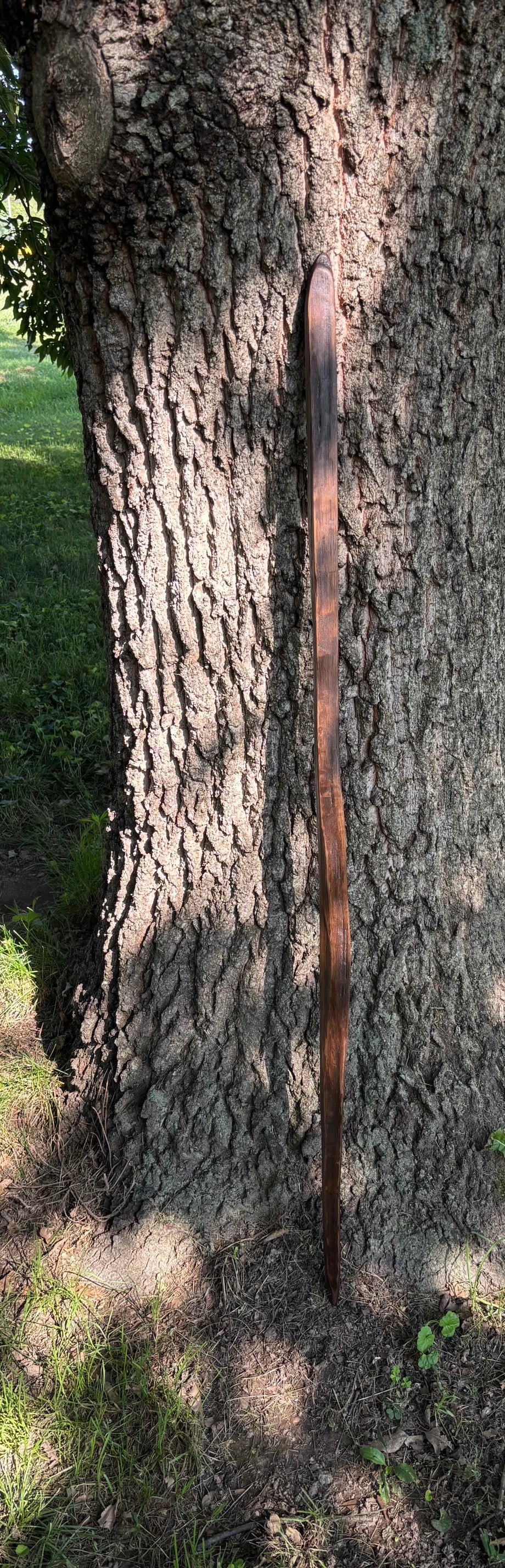 Walking Stick- Made from Reclaimed 100 Year Old Kentucky Tobacco Stick- Hiking Stick- Dark Brown- Outdoors- Unusual Shape- Oak- 'Flathead'