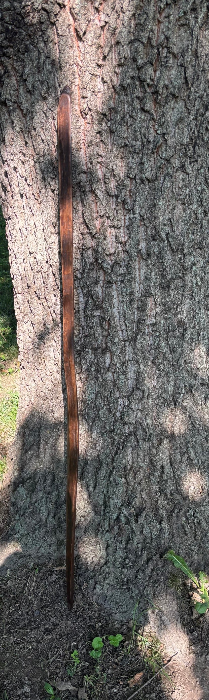 Walking Stick- Made from Reclaimed 100 Year Old Kentucky Tobacco Stick- Hiking Stick- Dark Brown- Outdoors- Unusual Shape- Oak- 'Flathead'