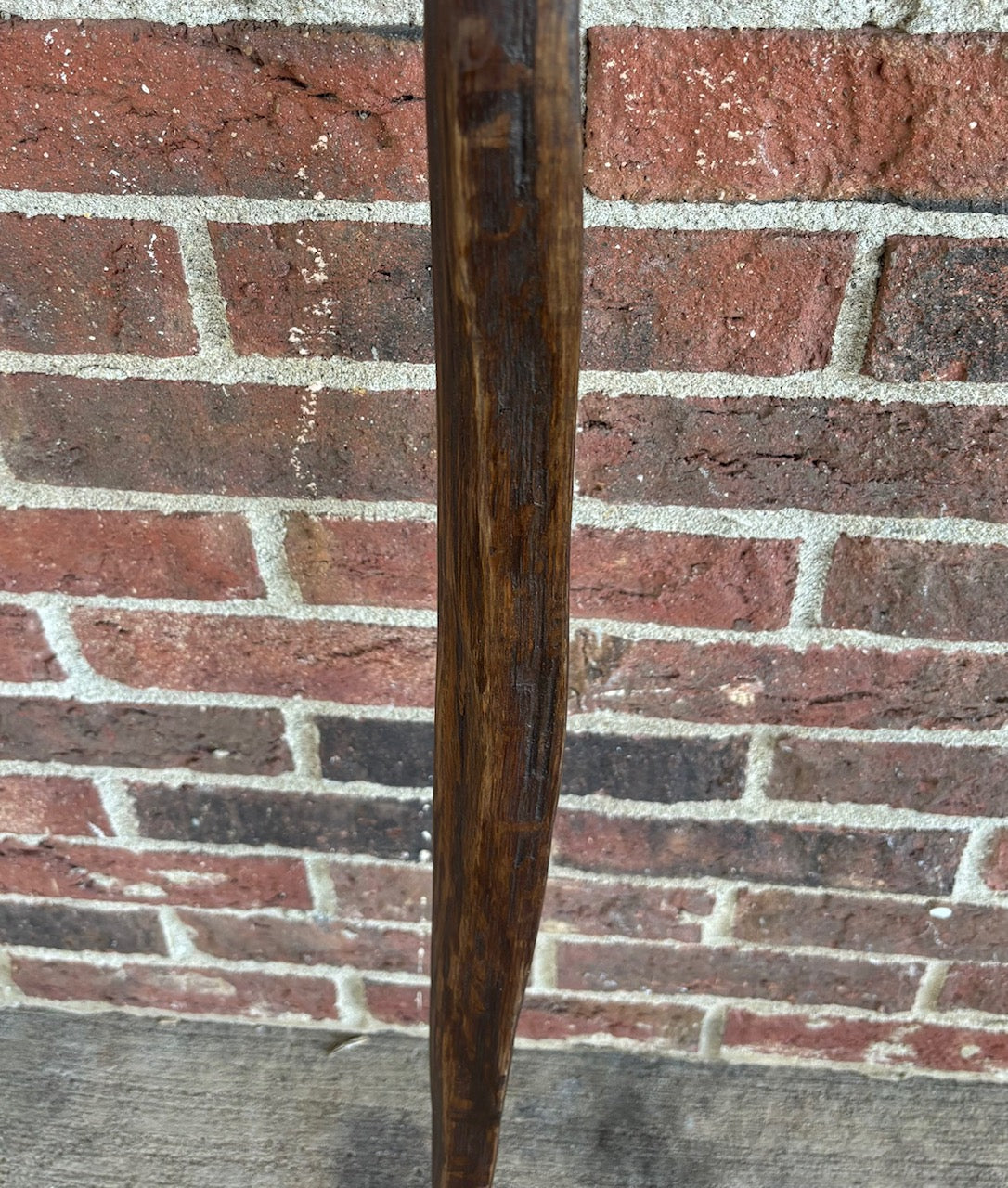 Walking Stick- Made from Reclaimed 100 Year Old Kentucky Tobacco Stick- Hiking Stick- Dark Brown- Outdoors- Unusual Shape- Oak- 'Flathead'