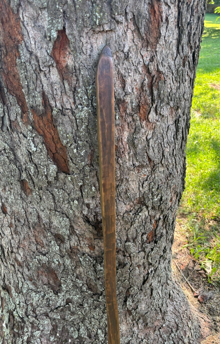 Walking Stick- Made from Reclaimed 100 Year Old Kentucky Tobacco Stick- Hiking Stick- Dark Brown- Outdoors- Unusual Shape- Oak- 'Flathead'
