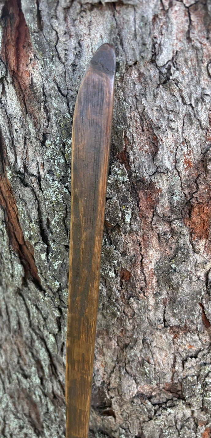 Walking Stick- Made from Reclaimed 100 Year Old Kentucky Tobacco Stick- Hiking Stick- Dark Brown- Outdoors- Unusual Shape- Oak- 'Flathead'