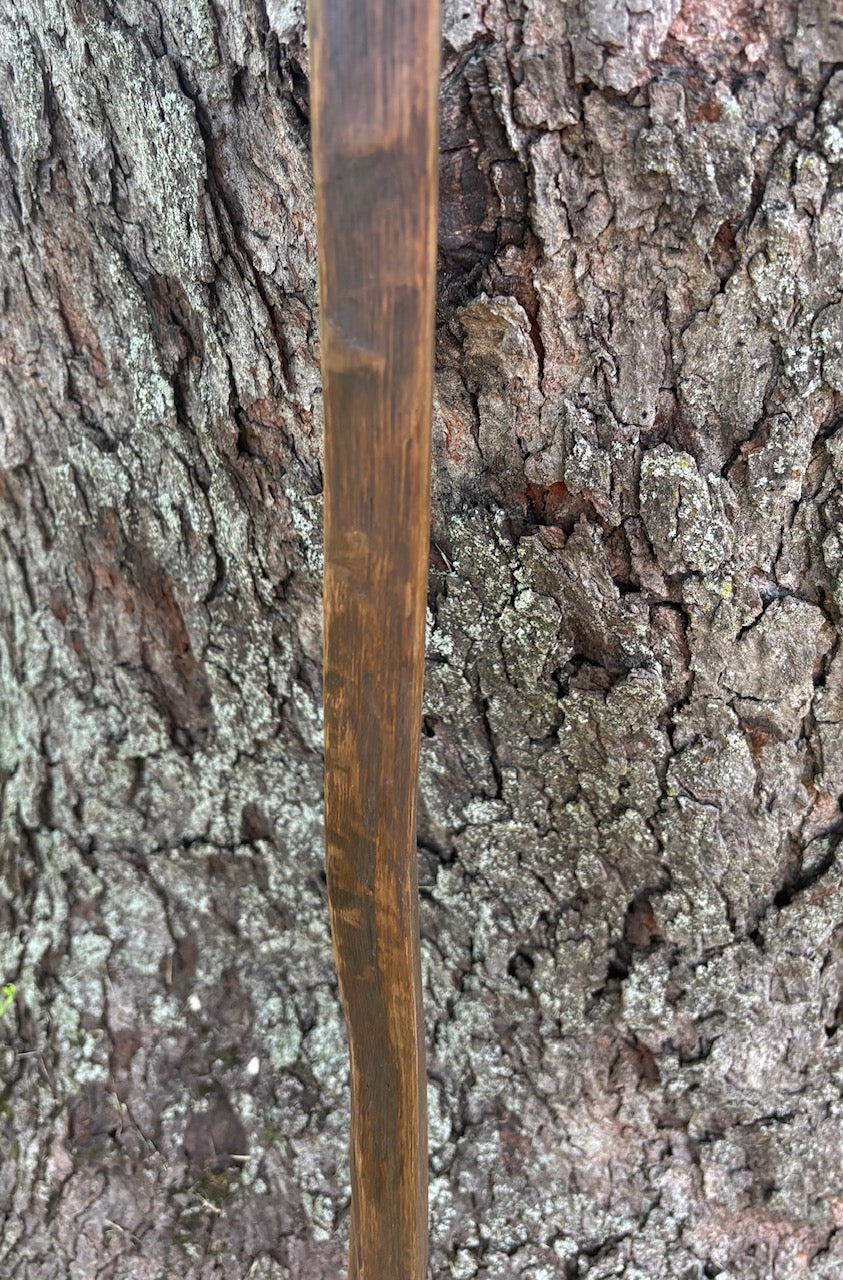 Walking Stick- Made from Reclaimed 100 Year Old Kentucky Tobacco Stick- Hiking Stick- Dark Brown- Outdoors- Unusual Shape- Oak- 'Flathead'