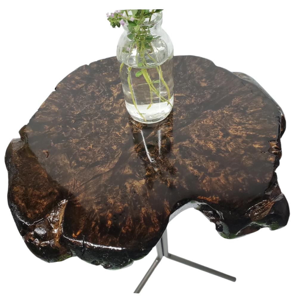 Cool Side Table- Maple Burl- Small End Table- Plant Stand- Tree Slice- Natural Wood- Industrial- Live Edge Table- Dark Wood Table- Espresso